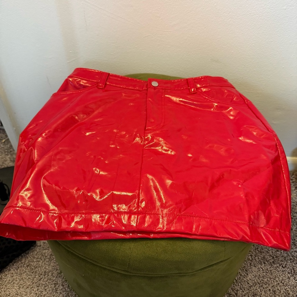 Red Faux Patent Leather Mini Skirt – Size M